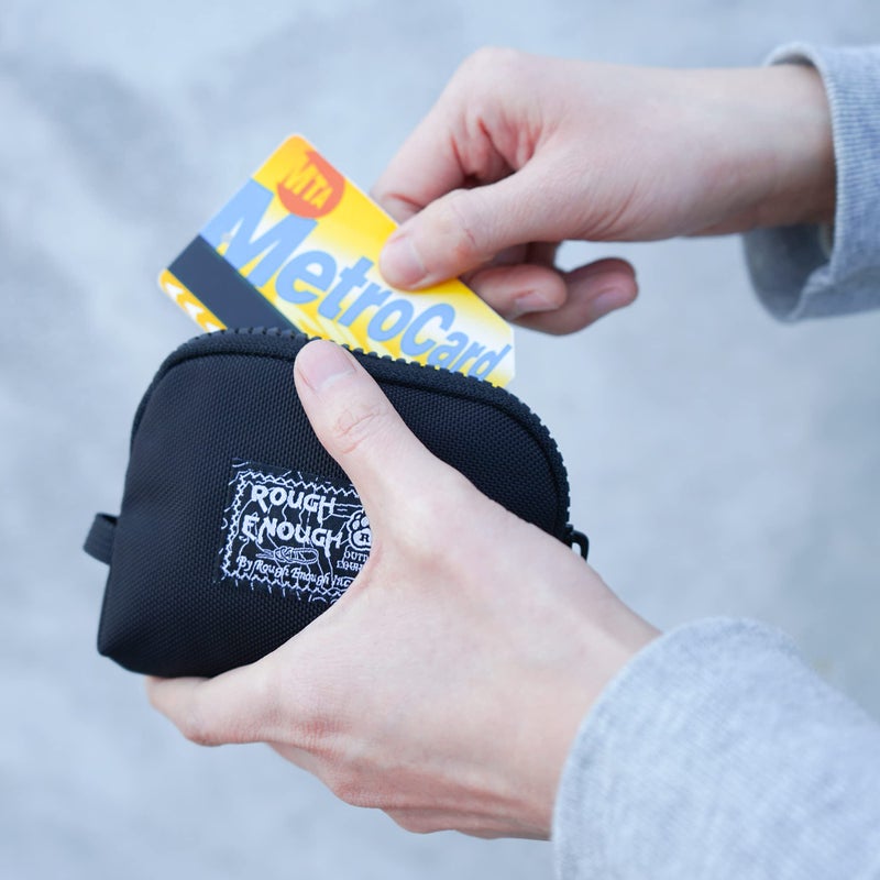RE ROUGH ENOUGH Rough Enough Small Coin Purse Card Wallet Keychain Pouch for Men Women with Zipper Neck Lanyard Black Cordura Water Repellent - Image 5